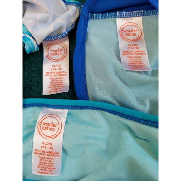 Wonder Nation Girl's Size 14/16 Turquoise Mermaid Scales 3 Piece Swimsuit Set - Picture 7 of 7